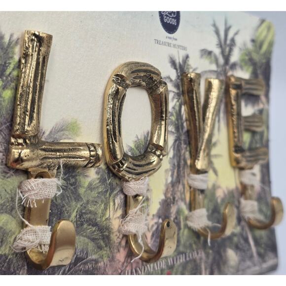 Brass "Love" Wall Hook Set For Keys Holder Multiple Hooks Gold Decorative - Picture 2 of 4